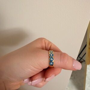 Gold Blue Evil Eye Stackable Ring